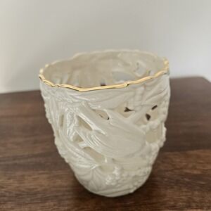 Lenox Filigree Forest Open Gold Trim Tealight Votive Candle Holder Bird Trees